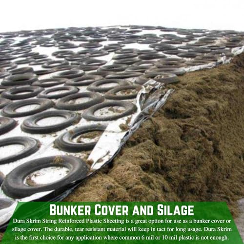 Farm Plastic Supply - String Reinforced Silage Cover Black/White - 12 Mil - Heavy Duty Polyethylene Plastic for Silage, Bunker Cover for Farming, Agriculture (30' x 50') - size: 30' x 50'