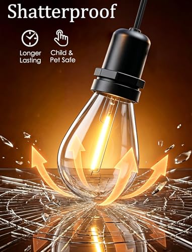 52FT Outdoor String Lights Dimmable, 25 LED Waterproof Patio Light Bulbs - size: 52Ft
