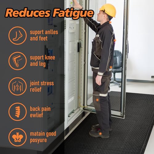 Anti Fatigue Mats Industrial 2' x 7' 15/16" Thick Ergonomic Standing Mat Commercial Heavy Duty Diamond Plate Shop Floor Mat Helps Relieve Back and Leg Soreness - size: 2' x 7'