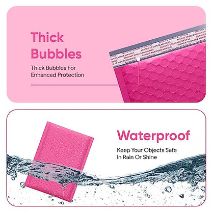 Hot Pink Bubble Mailers 4x8, Self Seal Poly Padded Envelopes #000, 500 Pack - color: Hot Pink, size: 4"x8" / 500 Pack