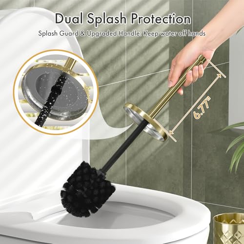 Toilet Bowl Brush and Holder Set 2 Pack with 4 Extra Brush Heads (Gold) - color: Gold