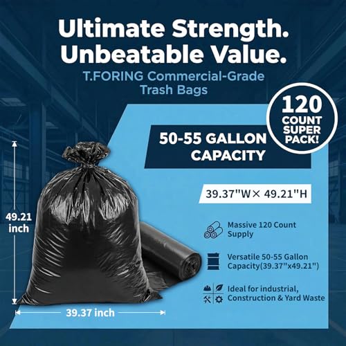 50-55 Gallon Trash Bags Unscented, 40'' x 50'', Black, 120 Count - color: 50-55 Gallon | 120 Count, size: 120 Count(pack of 1)