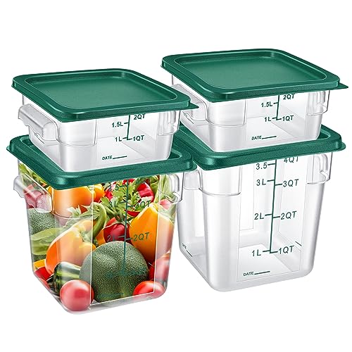 Barydat 4 Pcs Square Food Storage Containers with Lids 2qt & 4qt, Green - color: Green