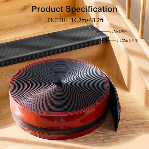 Stair Edge Protector, 48Ft Pre-Angled L-Shaped Stair Nosing with Self-Adhesive, Rubber Trim for Indoor/Outdoor Home & RV Steps - size: 48 FT