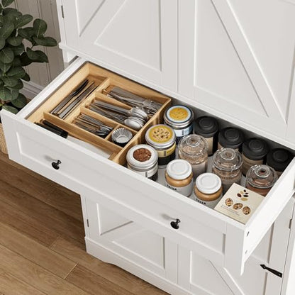 HOSTACK 71" Kitchen Pantry Storage Cabinet, Farmhouse Pantry Cabinet, White - color: White + Rustic Brown