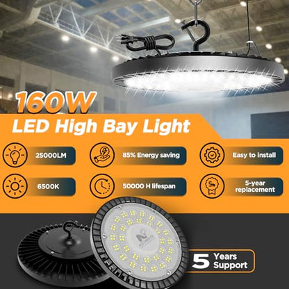 160W UFO High Bay LED Shop Lights, 4 Pack 25000LM Garage Lights - size: 160-4PACK
