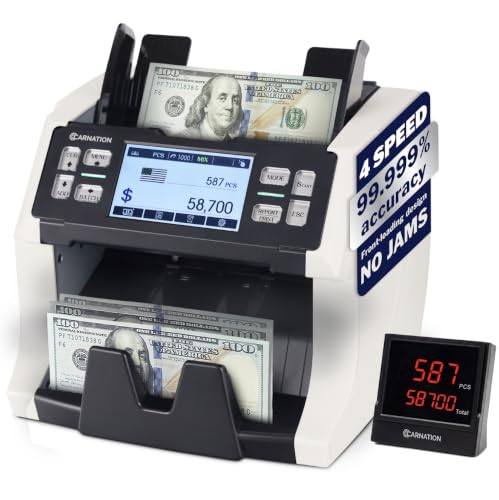 CARNATION Money Counter Machine – Cash Counting & Mixed Denomination Bill Counter, Portable Currency Scanner, Counterfeit Scanner, Dollar Sorter for Commercial, up to 1500 N/M, UV/MG/MT/IR/CIS - size: CN6