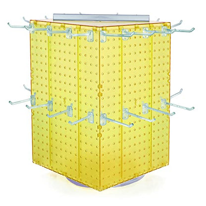 Azar Displays 701414-YEL-4C32 Rotating Countertop Display Kit with Peg Hooks Included, 14 Inches Wide x 14 Inches Deep x 20 Inches High, Pegboard Spinner Organizer, Yellow - color: Yellow, style: Pegboard + Hooks