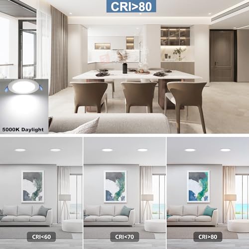 20 Pack 6 Inch Ultra-Thin LED Recessed Ceiling Light with Junction Box,6000K Daylight,Can lights12W110W Eqv,Canless Wafer Slim Panel Downlight,Led lights1050LM High Brightness (6000K, 6 Inch) - size: 6 Inch-20Pack