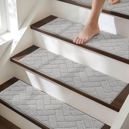 BEQHAUSE Non Slip Stair Treads for Wooden Steps 28" x 9", 4pcs, Grey - color: Grey - Geometric, size: 28 in X 9 in (4 Pieces)