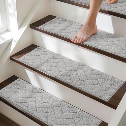 BEQHAUSE Non Slip Stair Treads for Wooden Steps 28" x 9", 15pcs, Grey - color: Grey - Geometric, size: 28 in X 9 in (15 Pieces)