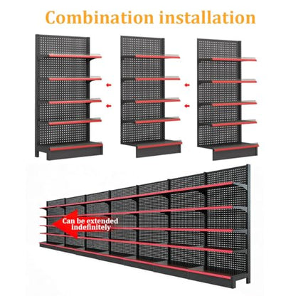 5-Tier Retail Gondola Shelving Unit with 15 Hooks, Heavy Duty Adjustable Store Display Rack, Metal Gondola Shelf for Grocery, Convenience Store, Liquor & Retail Shop(LxWxH 48x17x53in) - size: LxWxH 48x17x53in