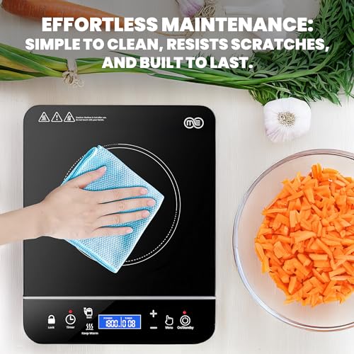 OMEO Portable Induction Cooktop Hot Plate Countertop Burner 1800 Watts Induction Burner with LCD Sensor Touch, LED Display, 10 Temperature Levels, Child Safety Lock, Auto Shutoff Function - size: Singe Burner