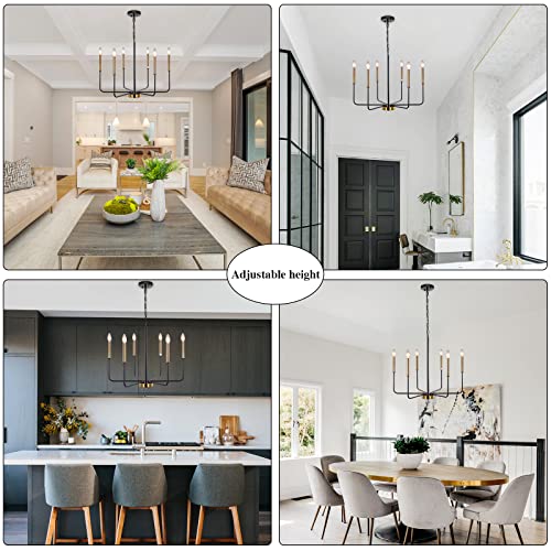 Modern Farmhouse Chandelier for Dining Room, 6 Lights Chandelier Light Fixture Adjustable Height, Black and Gold Hanging Candle Pendant Lighting for Kitchen Island Living Room Bedroom Foyer - color: 6 Light-Black Gold