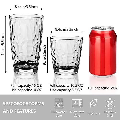 Topsky Reusable Plastic Cups, Shatter Proof Drinking Glasses, Unbreakable Tumblers for Home, Picnic, Party - Dishwasher Safe, Stackable | 10-oz, 16-oz - color: Clear 8pcs.