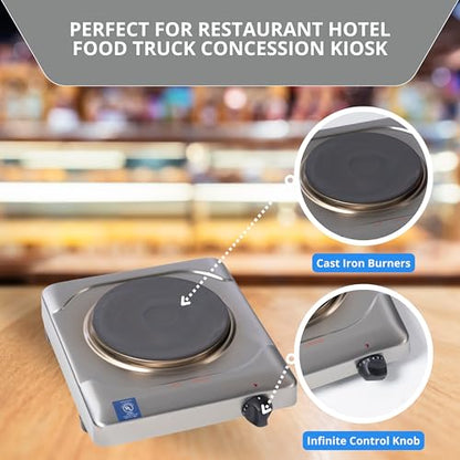Cadco KR-S2 Portable Electric Hot Plate, 1500W Cast Iron Single Burner