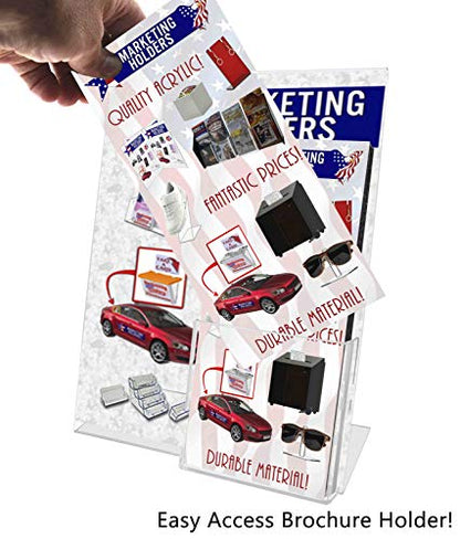 Acrylic Sign Holder 8.5" x 11" with 4" x 9" Trifold Slot Slanted Side Load Clear Countertop Display for Signs in Lobbies Retail Stores Hotels and Doctors Offices by Marketing Holders - size: 8.5"W x 11"H Side Load w/Pocket