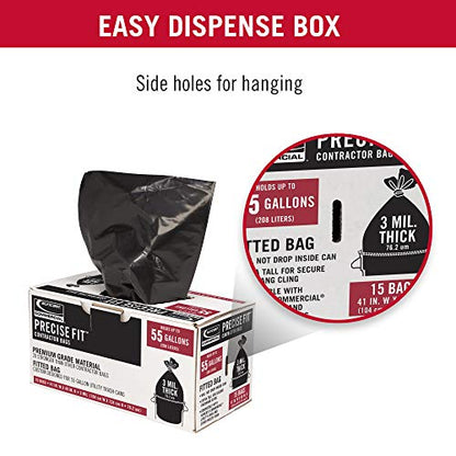 Suncast 55 Gal, Extra Tall Commercial Contractor Trash Bags, 3 Mil, 15 Pack