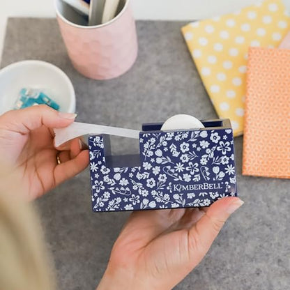 Kimberbell Navy Floral Tape Dispenser – Designed for Kimberbell Paper Tape – Stylish Floral Dispenser for Sewing and Machine Embroidery Projects – 5.375" x 3.25" x 2.25"