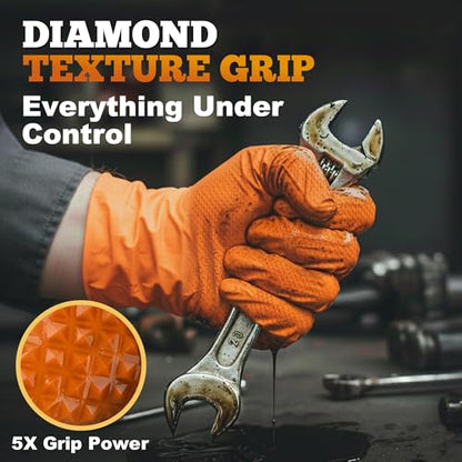 TitanFlex Heavy Duty Industrial Orange Nitrile Gloves, 8-mil, Gloves Disposable Latex Free with Raised Diamond Texture Grip, Powder Free, Rubber Glove, Mechanic Gloves,1000-ct Case (Medium) - color: 8-mil (1000-ct), size: Medium