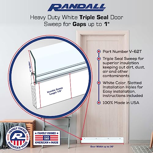 White Heavy Duty Triple Seal Door Sweep USA Made (3 FT Long)