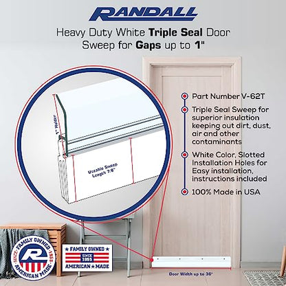 White Heavy Duty Triple Seal Door Sweep USA Made (3 FT Long)