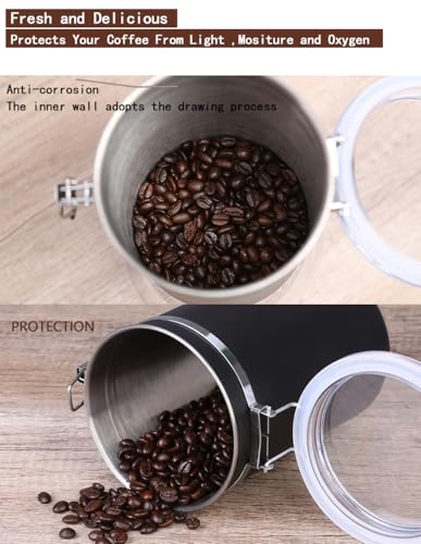 Walktosun Stainless Steel Food Container with Clear Lids Airtight Storage Container Small Canisters Kitchen Pantry Storage for Cereal, Snacks, Candy, Herbs, Spices, Sugar, Tea (1.8L Dark Black) - color: 1.8L Dark Black