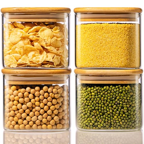 21 oz Square Glass Food Storage Containers with Airtight Bamboo Lids, 4Pack - color: 21oz 4 Pack