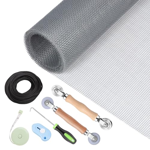 Window Screen Repair Kit - 59" x 106" Screen Door Replacement Fiberglass Screen Mesh with All Screen Tools for Sliding Door and Patio Screen Door Replacement, TOOLTRIZ - color: Gray, size: 59" x 106"