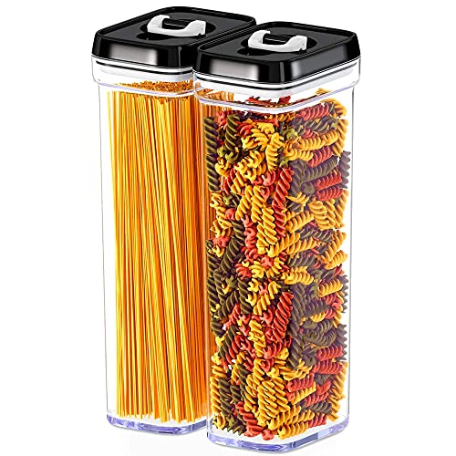 DWËLLZA KITCHEN Pasta Storage Containers for Pantry Airtight - 2 Pc Spaghetti Container Storage - Ideal for Spaghetti & Noodles, Kitchen Pantry Organization and Storage - Keeps Food Fresh & Dry - color: 04 - 1.9 Liters (Set of 2)