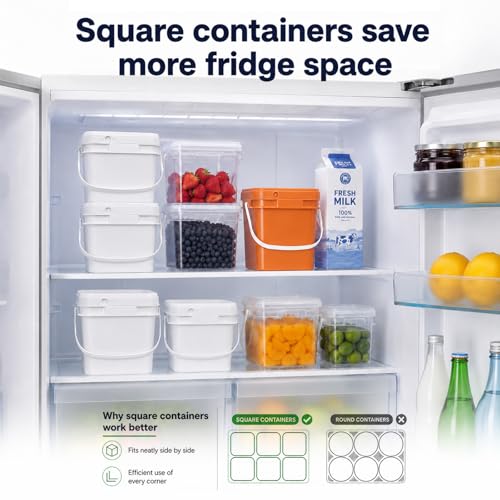 DEMORA 68oz Food Grade Square Plastic Bucket with Lid, Airtight Storage Container, Reusable Pail for Kitchen Food Water Ice Cream Household Use (White, 6Pcs) - color: White