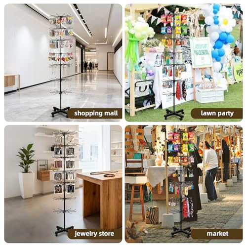 7 Tier Rotating Rack Shelves Retail Display Stand,Jewelry Keyring Socking Hats,Movable Shop Spinner for Toys Show,Adjustable height,retail display racks For Store Display,Black