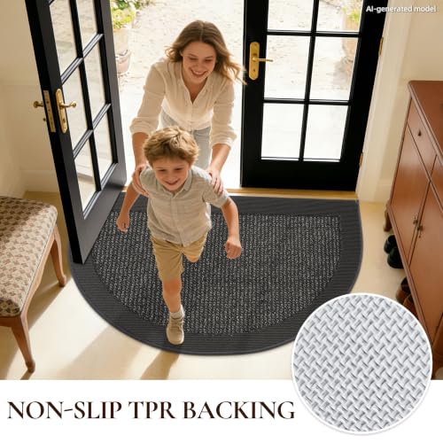 Dirt Trapper Door Mats 26" x 40", Non-Slip & Washable, Dark Grey - color: Dark Grey, size: 26" X 40" (Semicircular)