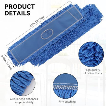 Commercial 48 Inch Dust Mop Head: Replacement Heavy-Duty Sweeper and Janitorial Industrial Dust Mop Head for Floor Cleaning, Office, School, Restaurant, Hospital (3 Pack - Blue) - color: Blue - 48 Inch - 3pack