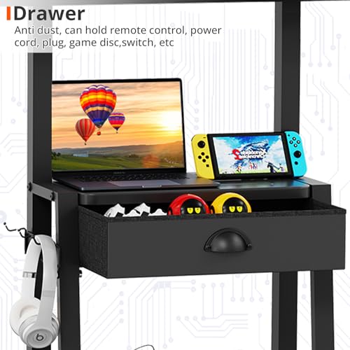 Mobile TV Stand with Storage Drawer for 23-75 Inch TVs up to 120lbs, Heavy Duty Rolling TV Cart with 2-Tier Shelves, Adjustable Height Outdoor TV Stand on Wheels, Max VESA 600x400mm, Black - color: Black