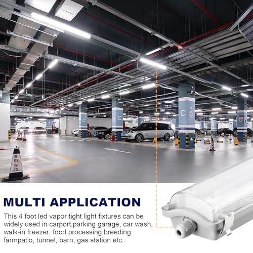4Ft LED Vapor Tight Light Fixtures, 48W, 4200LM, 6500K Bright White, Clear Cover, IP65 Waterproof Vapor Proof Lights for Car Wash, Garage, Walk in Freezer, Indoor Outdoor Lighting, 8-Pack - size: 4Ft-8-Pack