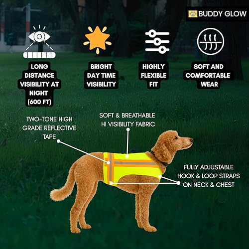 Reflective Dog Vest. High Visibility Yellow Safety Vest for Outdoors. Safeguard Your Dog with Easy to wear Adjustable and Breathable Reflective Gear (Medium) - size: Medium