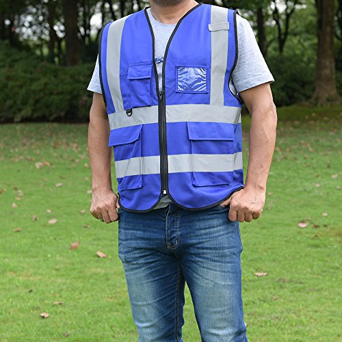 zojo High Visibility Reflective Safety Vest with Multi Pockets 10 Pack Bulk - color: Blue, size: XX-Large