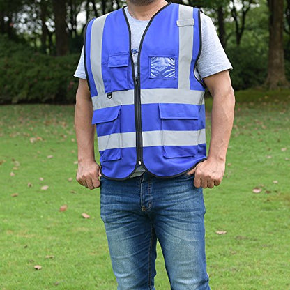 zojo High Visibility Reflective Safety Vest with Multi Pockets 10 Pack Bulk - color: Blue, size: XX-Large