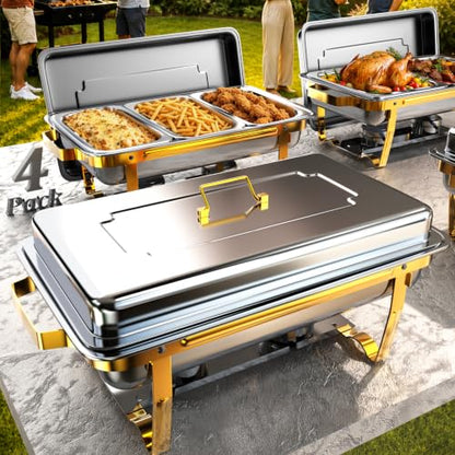 Sifer 11Qt Chafing Dishes for Buffet, No Any Screws, 4 Pack, Gold - color: Gold