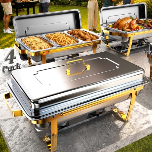 Sifer 11Qt Chafing Dishes for Buffet, No Any Screws, 4 Pack, Gold - color: Gold