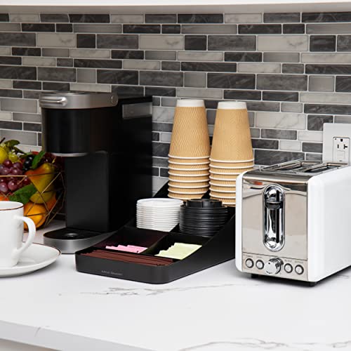 Mind Reader Cup and Condiment Station, Countertop Organizer, Coffee Bar, Kitchen, Stirrers, 7.25" L x 15.5" W x 5.25" H, Black (Pack of 4) - color: Black, size: 4-Pack