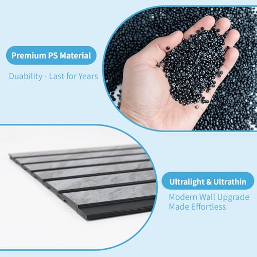 Art3d Six-Grid Design Slim Slat Wall Panel, 104 x 12 Inch, 4-Pack, Granite - color: Six-Grid Granite