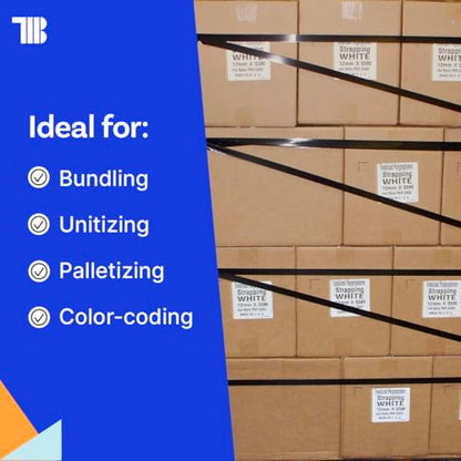 TapeManBlue Strapping Tape, Black Tensilized Polypropylene Strapping Tape for Banding, Bundling, Packaging and Palletizing, Made in USA (12 mm x 55m (144 Rolls)) - size: 12 mm x 55m (144 Rolls)