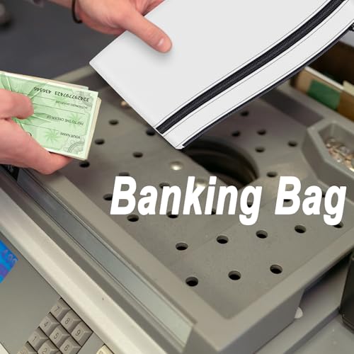 HAUTOCO Money Bag with Zipper 11x6.1 inch Money Pouch with Lined PU Leather Bank Bag Two Pockets Utility Wallet for Cash Check Receipt Coins Cosmetics, White