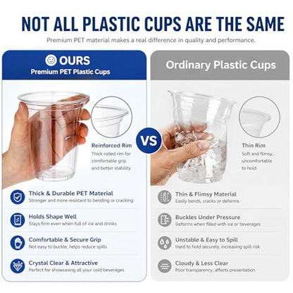 Jingmore 500pack 12oz Clear PET Plastic Cups Bulk, Sturdy Disposable Cold Drink Cups, Clear Reusable Party Drinking Tumblers with Reinforced Rim for Iced Coffee, Picnics, BBQ, Beverage, Commercial - size: 12oz