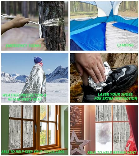 Emergency Foil Blanket 100 Pack Survival Thermal Mylar Reflective Blankets - color: Silver (100 Pack)