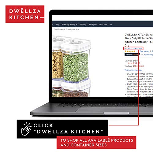 DWËLLZA KITCHEN Large Airtight Food Storage Containers with White Lids (3.8L, 0.8L) - Clear Plastic Bulk Food Pantry & Kitchen Storage Containers for Flour, Sugar 4 Pc BPA-Free, Keeps Fresh & Dry - color: 08 - 3.8 Liters & .8 Liter (Set of 4)