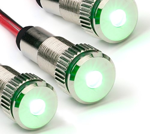 3 Pack of PLUG-N-PLAY Instrument Cluster LED Indicator Light Dash Bulbs. Aluminum Pilot Lights. Color Acrylic Lens. Flush Panel Mount 5/16" 8mm 12V for Speedometer Odometer (Silver Bezel, Green LED) - color: Silver Bezel, Green LED, size: 3 Pack