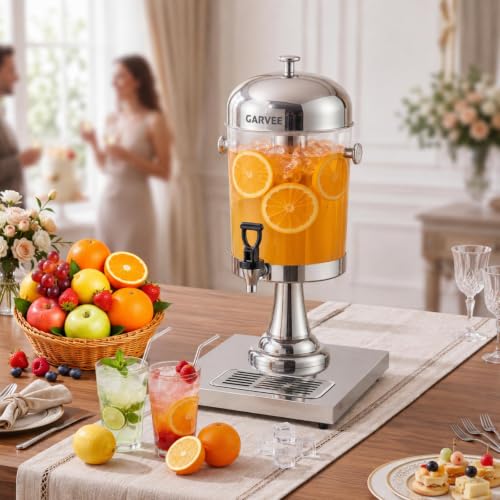 2.2 Gallon Stainless Steel Beverage Dispenser with Ice Core, Silver - color: Silver, size: 2.2 Gallon